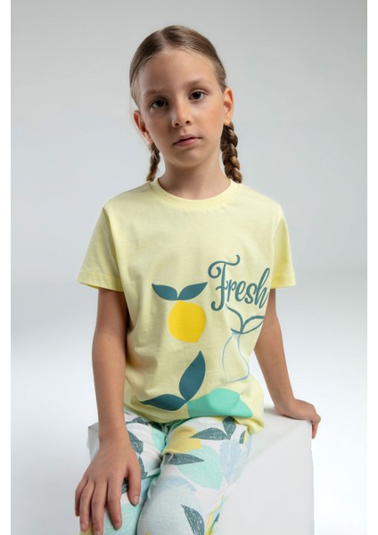 Kız Çocuk Sarı Kısa Kol Pijama Takım