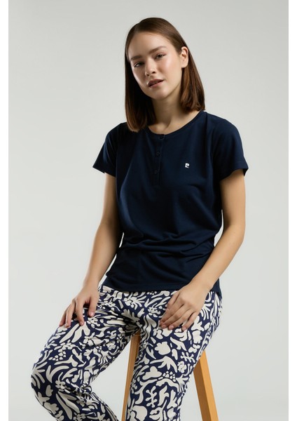 Kadın Lacivert Kısa Kol Pijama Takım