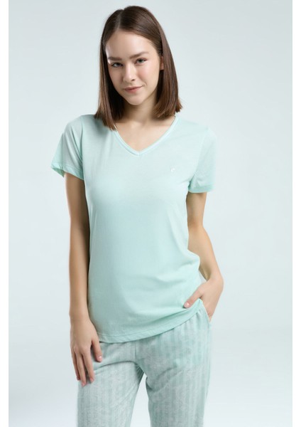 Kadın Yeşil Kısa Kol Pijama Takım