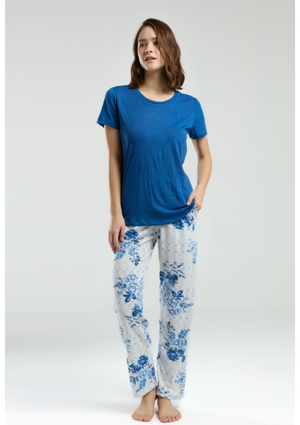 Kadın Mavi Kısa Kol Pijama Takım