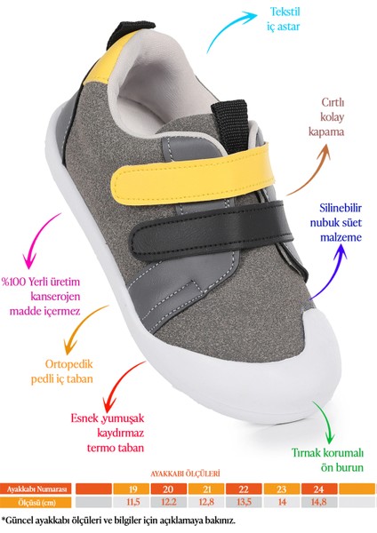 Şifu İlk Adım Cırtlı Erkek Bebek Spor Ayakkabı Gri - Sarı fiyatları