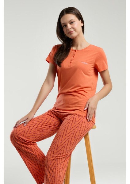 Kadın Turuncu Kısa Kol Pijama Takım