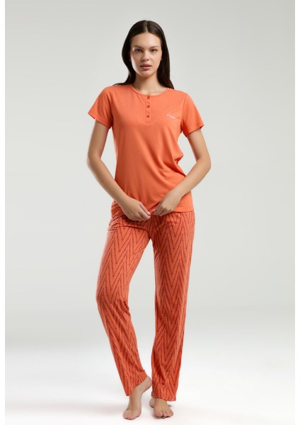 Kadın Turuncu Kısa Kol Pijama Takım modelleri
