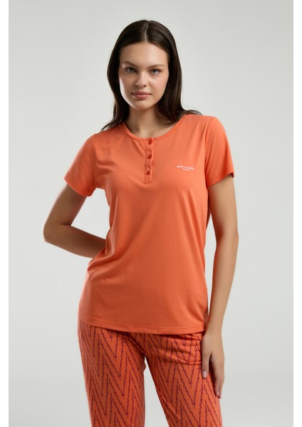 Kadın Turuncu Kısa Kol Pijama Takım fırsatları