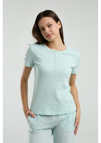 Kadın Yeşil Kısa Kol Pijama Takım