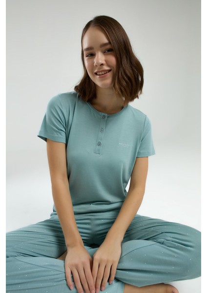 Kadın Yeşil Kısa Kol Pijama Takım