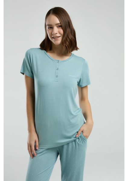 Kadın Yeşil Kısa Kol Pijama Takım modelleri