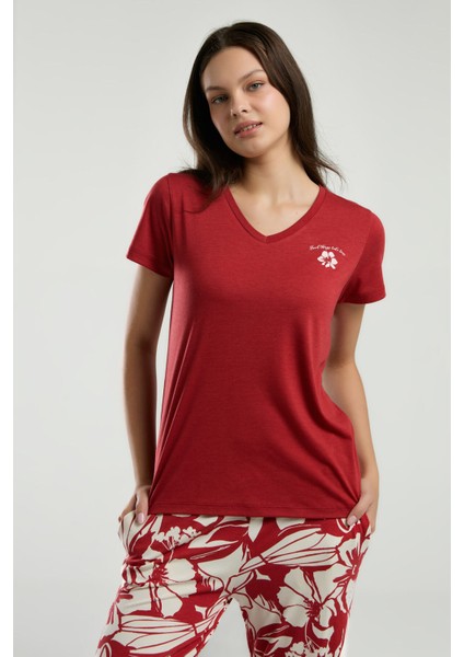 Kadın Kırmızı Kısa Kol Pijama Takım