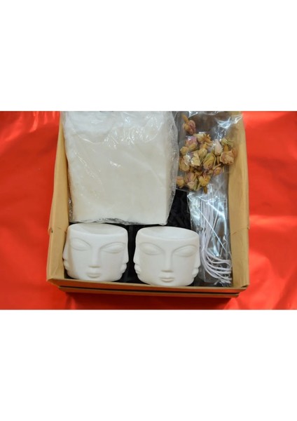 % 100 Soya Wax Mum Yapım Seti (Beton Adler Yüz Mumluk, Fitil, Gül Kurusu)