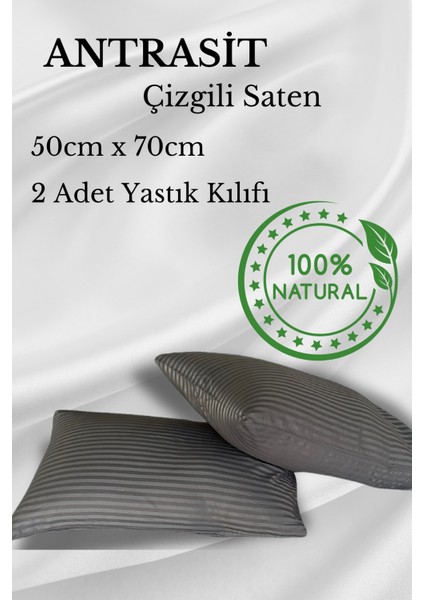 Premium Çizgili Saten Yastık Kılıfı Seti %100 Pamuk (2'li Set)