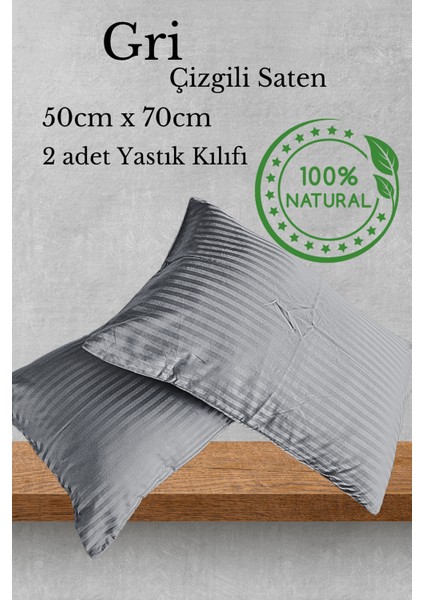 Premium Çizgili Saten Yastık Kılıfı Seti %100 Pamuk (2'li Set)