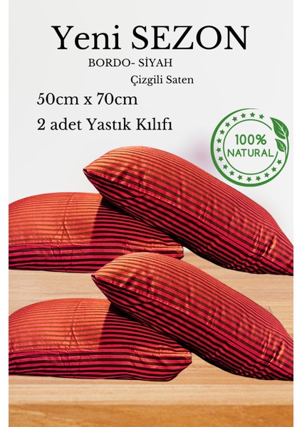 Premium Çizgili Saten Yastık Kılıfı Seti %100 Pamuk (2'li Set)