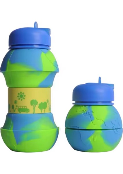 550 ml Katlanabilir Silikon Safari Mavi Su Şişesi