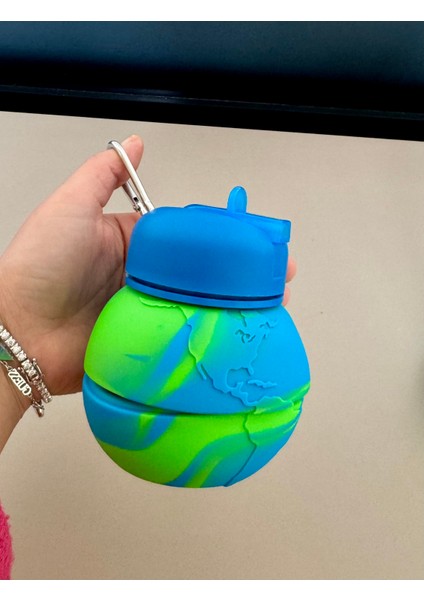 550 ml Katlanabilir Silikon Safari Mavi Su Şişesi