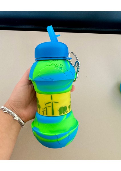 550 ml Katlanabilir Silikon Safari Mavi Su Şişesi