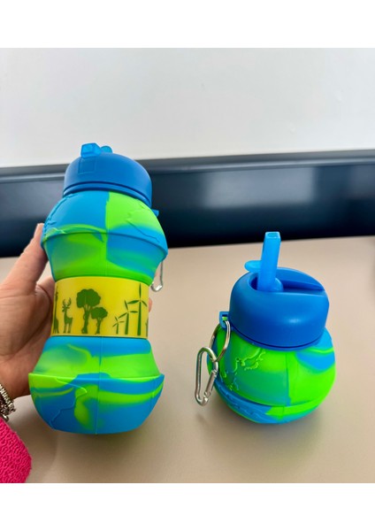 550 ml Katlanabilir Silikon Safari Mavi Su Şişesi