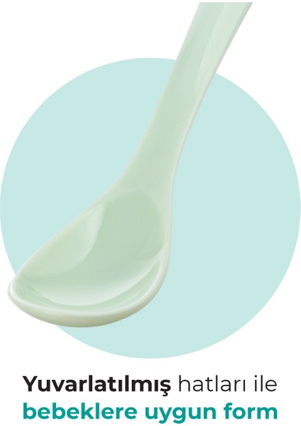 Ergonomik Beslenme Mama Kaşığı & Saklama Kutusu, Powder Green, İkili Set
