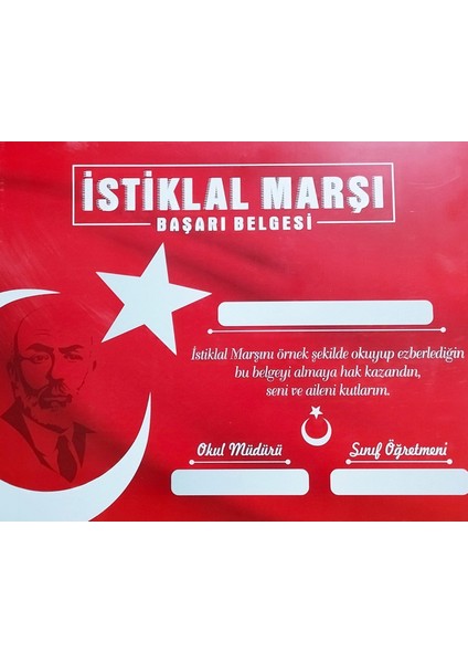 A4 10 Adet Istiklal Marşı Başarı Belgesi