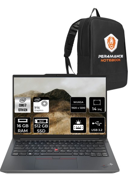 Thinkpad E14 Gen 5 I7 1355U 16GB 512GB SSD 14" Fhd+ Fdos Taşınabilir Bilgisayar & Per4 Çanta 21JK0006TXP312