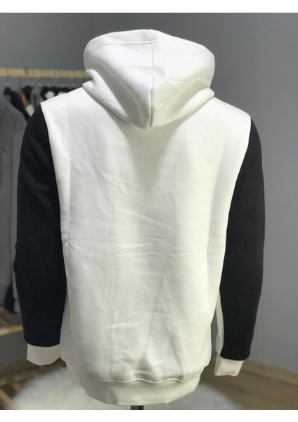 Beyaz Renkli Kapüşonlu Kanguru Cepli Baskılı Sweatshirt fiyatları