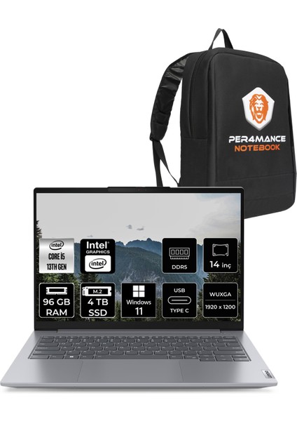Thinkbook 14 Gen 6 Intel Core I5 13420H 96GB 4tb SSD 14" Fhd+ W11P Taşınabilir Bilgisayar & Per4 Çanta 21KG00UCTRP420