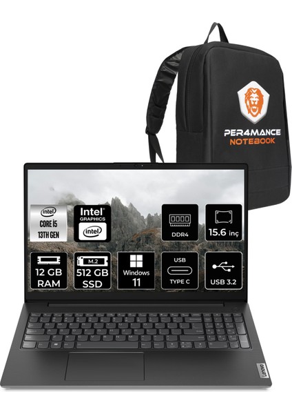 V15 Gen 4 Intel Core I5 13420H 12GB 512GB SSD 15.6" Fhd W11H Taşınabilir Bilgisayar & Per4 Çanta 83A100A5TRP332