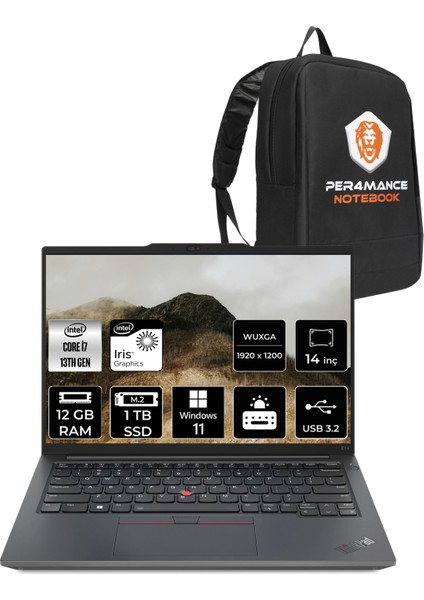 Thinkpad E14 Gen 5 I7 1355U 12GB 1tb SSD 14" Fhd+ W11H Taşınabilir Bilgisayar & Per4 Çanta 21JK0006TXP333