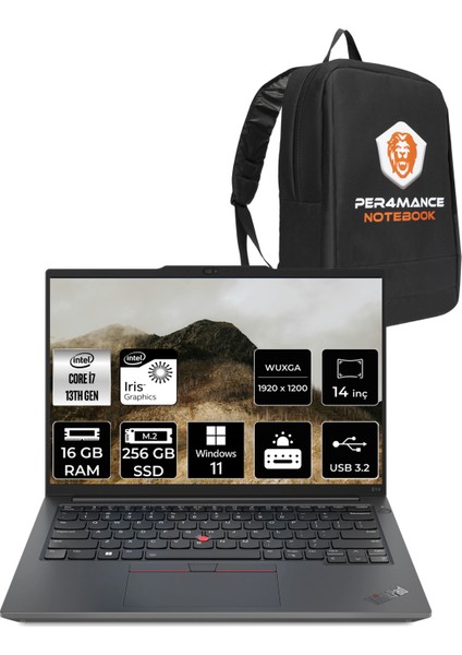 Thinkpad E14 Gen 5 I7 1355U 16GB 256GB SSD 14" Fhd+ W11P Taşınabilir Bilgisayar & Per4 Çanta 21JK0006TXP361