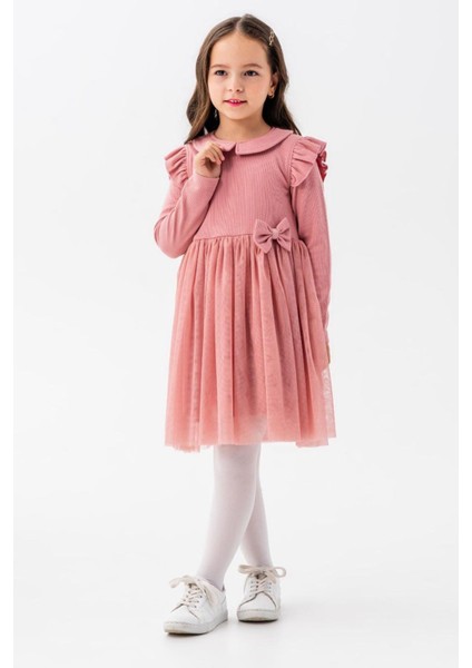 Bebe Yaka Müslin Elbise kız çocuk - Pembe