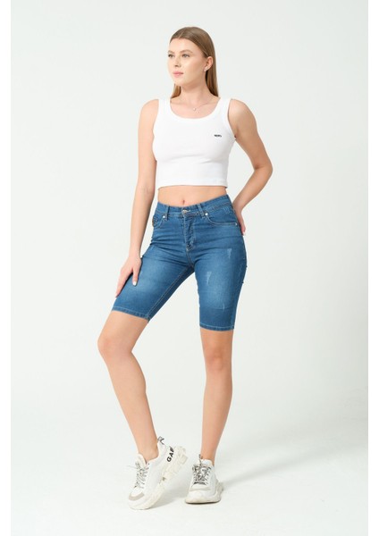 Kadın Kot Slim Fit Kapri