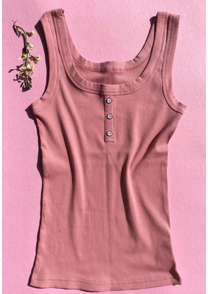 Lillesol Fitilli 2'li Düğme Detaylı Kalın Askı Gül Kurusu ve Siyah Renk Kadın Atlet 64A63Y fiyatları