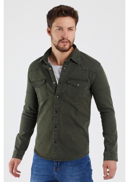 Erkek Siyah Haki Renk Slım Fıt Gabardin Gömlek fiyatları