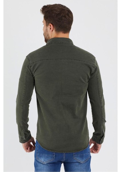 Erkek Siyah Haki Renk Slım Fıt Gabardin Gömlek indirimleri
