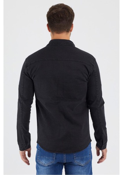 Erkek Siyah Haki Renk Slım Fıt Gabardin Gömlek fırsatları