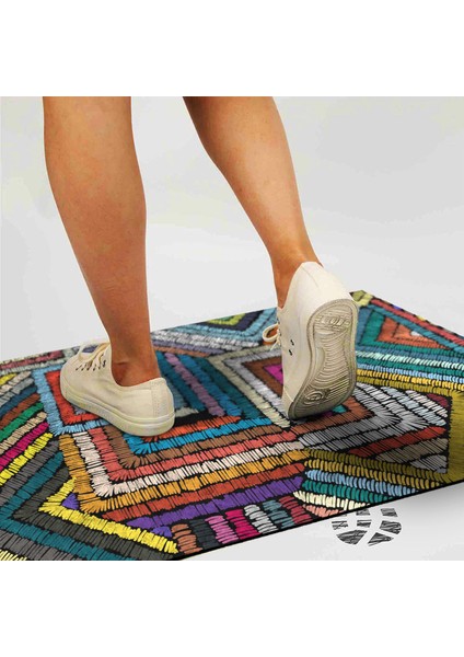 Renkli Geometrik Desen Kapı Önü Paspası