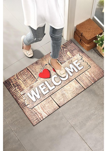 Ahşap Desenli Welcome Kapı Önü Paspası
