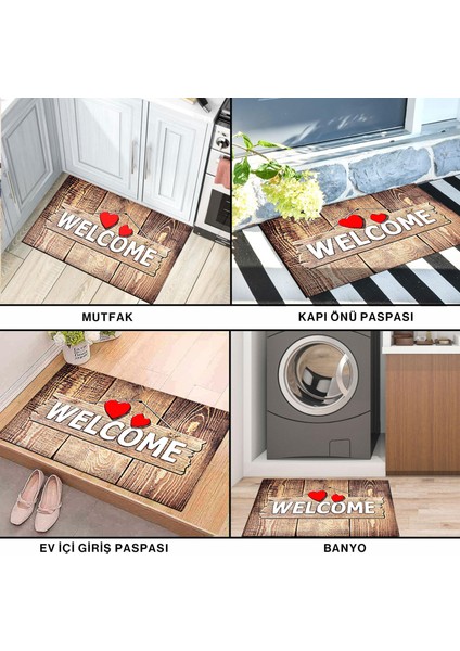 Ahşap Desenli Welcome Kapı Önü Paspası