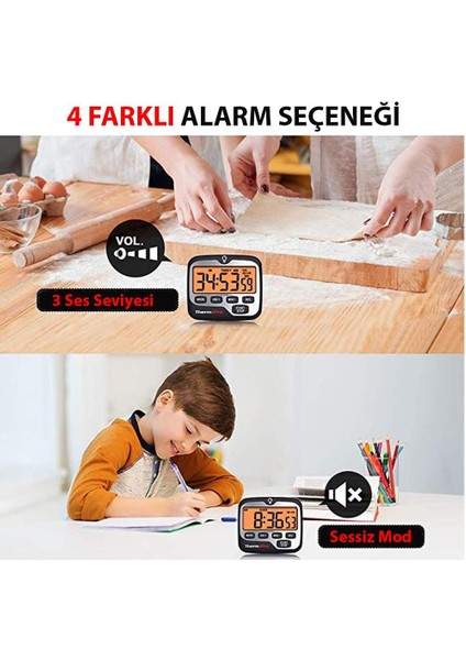TM01 Mutfak,spor, Ders Alarmlı Kronometre, Geri Sayım Sayacı ve Dijital Saat - 2 Adet