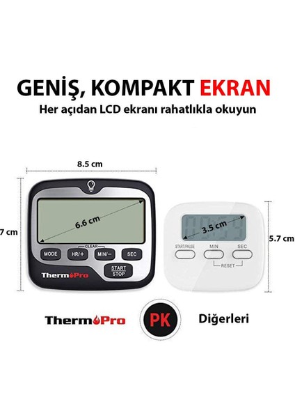 TM01 Mutfak,spor, Ders Alarmlı Kronometre, Geri Sayım Sayacı ve Dijital Saat - 2 Adet