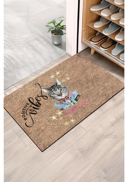 Positive Vibes Cat Kapı Önü Paspası