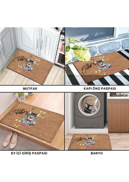 Positive Vibes Cat Kapı Önü Paspası fırsatları