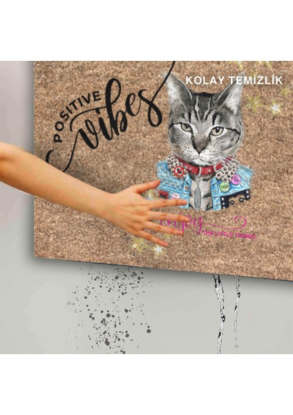 Positive Vibes Cat Kapı Önü Paspası indirimleri