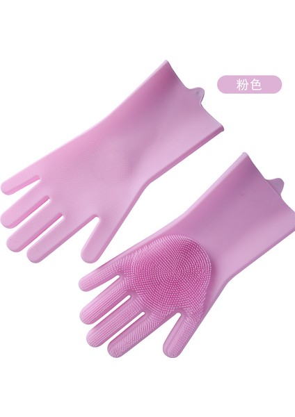 Pembe Tarzı Su Geçirmez Bulaşık Fırça Eldiveni Ev Non-Slip Izolasyon Mutfak Temizlik Silikon Eldiven (Yurt Dışından)