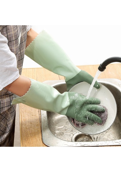 Yeşil Stil 40CM Kadın Su Geçirmez Elastik Kauçuk Lateks Bulaşık Eldiveni Kaymaz Mutfak Dayanıklı Temizlik Ev Işleri Bulaşık Yıkama Araçları (Yurt Dışından)