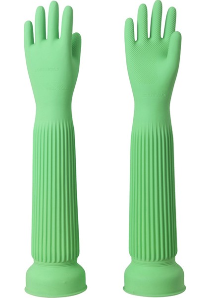Yeşil Stil 58 cm Kalın Lateks Uzun Eldiven Su Geçirmez Bahçe Temizlik Bulaşık Bezi Yıkama Dirsek Yeşil Pembe Uzun Ultra Eldiven (Yurt Dışından)