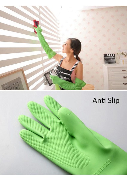 Yeşil Stil 58 cm Kalın Lateks Uzun Eldiven Su Geçirmez Bahçe Temizlik Bulaşık Bezi Yıkama Dirsek Yeşil Pembe Uzun Ultra Eldiven (Yurt Dışından) fiyatları