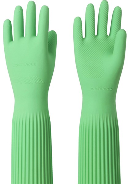 Yeşil Stil 58 cm Kalın Lateks Uzun Eldiven Su Geçirmez Bahçe Temizlik Bulaşık Bezi Yıkama Dirsek Yeşil Pembe Uzun Ultra Eldiven (Yurt Dışından) fırsatları