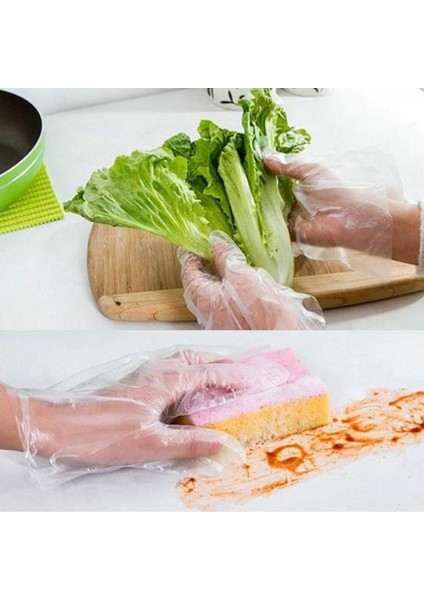 100 Adet Tarzı Tek Kullanımlık Eldiven Su Geçirmez Plastik Eldiven Gıda Sınıfı Şeffaf Hijyen Eldiveni Ev Mutfak Barbekü Çoklu Eldiven (Yurt Dışından)