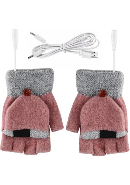 Pembe Tarzı Kadın & Erkek USB Isıtmalı Eldiven Çift Taraflı Elektrikli Eldiven Eldiven Yarım El Parmaksız Isıtmalı Örme Sıcak Eldiven Kış Için (Yurt Dışından)