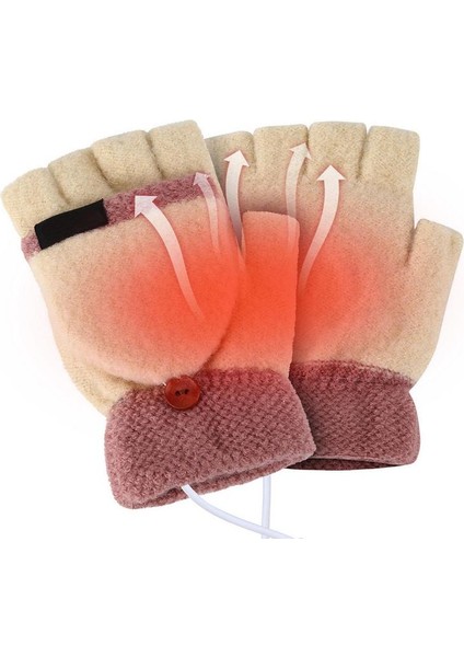 Pembe Tarzı Kadın & Erkek USB Isıtmalı Eldiven Çift Taraflı Elektrikli Eldiven Eldiven Yarım El Parmaksız Isıtmalı Örme Sıcak Eldiven Kış Için (Yurt Dışından)
